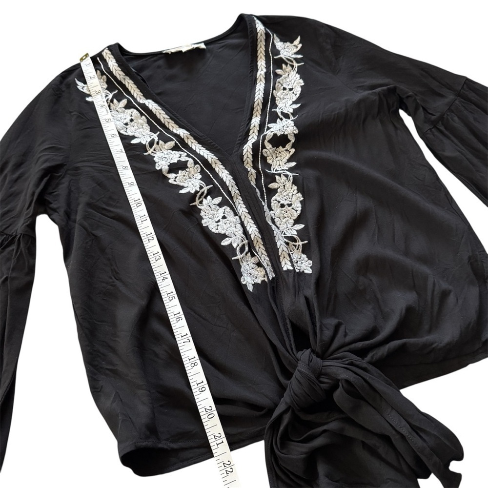 Lovestitch Black Embroidered Boho Tie-Front Top | L - Picture 10 of 11